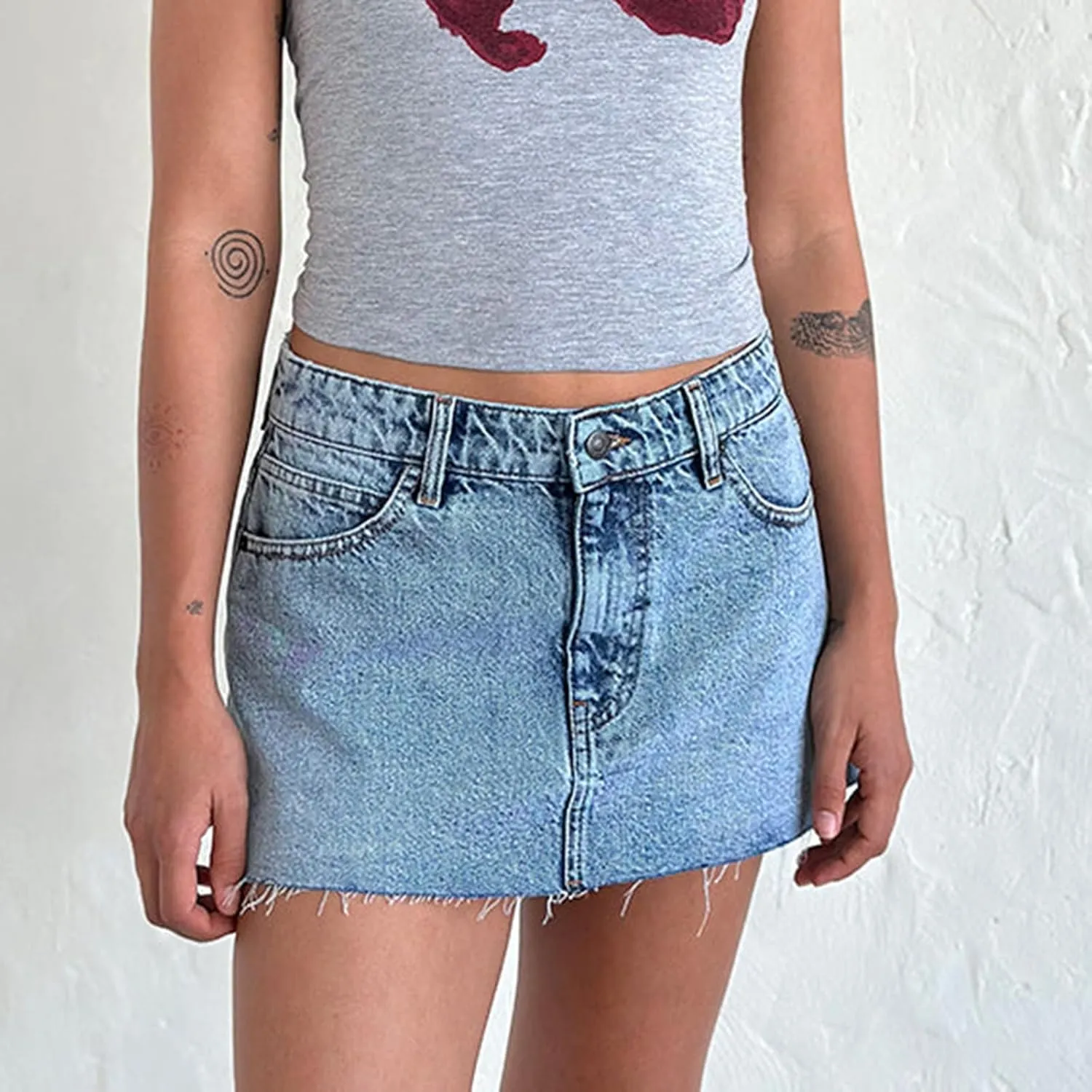 Womens Denim Mini Skirt Raw Hem Plain Jean Short Skirt Slim Fit Aline Button Front Straight Bodycon Cargo Skirt