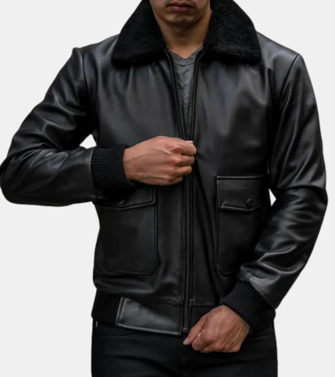 Zephyr Men's Black Bomber Leather Jacket